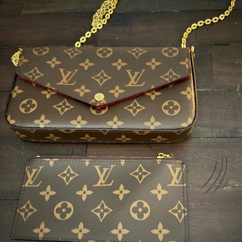 Louis Vuitton Gold Chain Brown Monogram Clutch